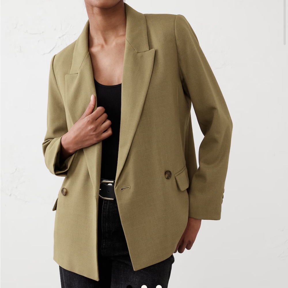Olive Green Boyfriend Blazer with Notched Lapels